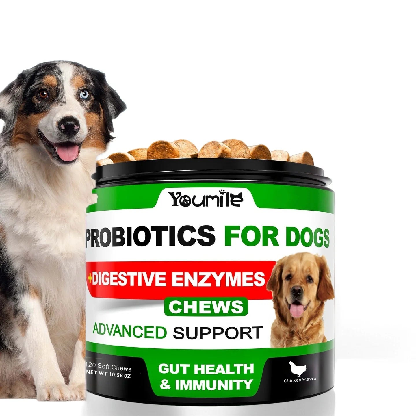 【120 Chews】Probiotics for Dogs-  - Relieve stomach sensitivity and dog gut health probiotics - Digestive Remedies Happy Tails Pet Shop Store