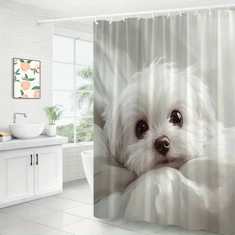 Waterproof Cute Puppy Shower Curtain Dog Lover Gift Bathroom Decor Pet Theme Shower Stall Curtain Wall Accessory Design