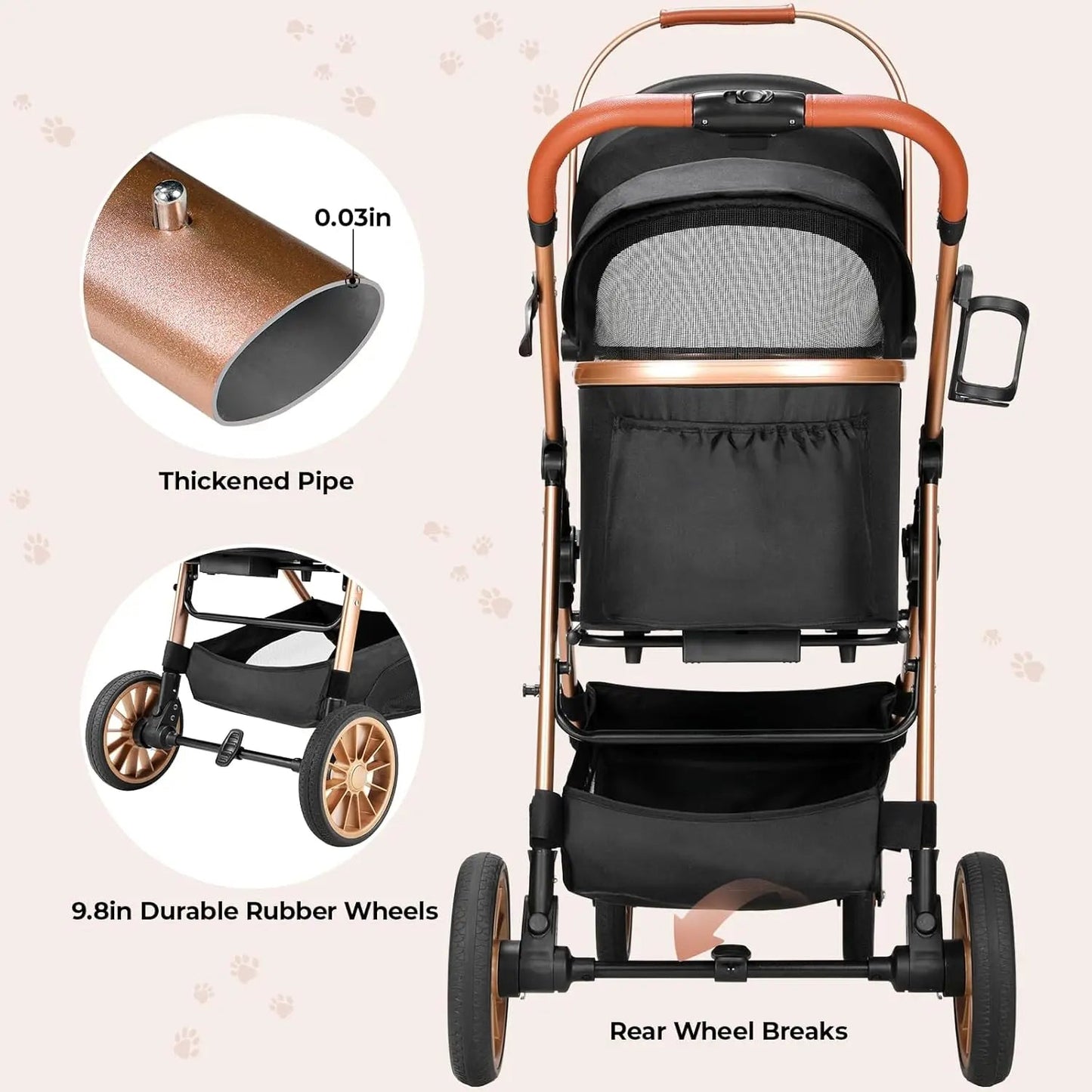 All-Terrain 3-in-1 Pet Stroller for Medium Dogs & Cats Up to 55 lbs, Detachable Carrier, Easy Fold Happy Tails Pet Shop Store