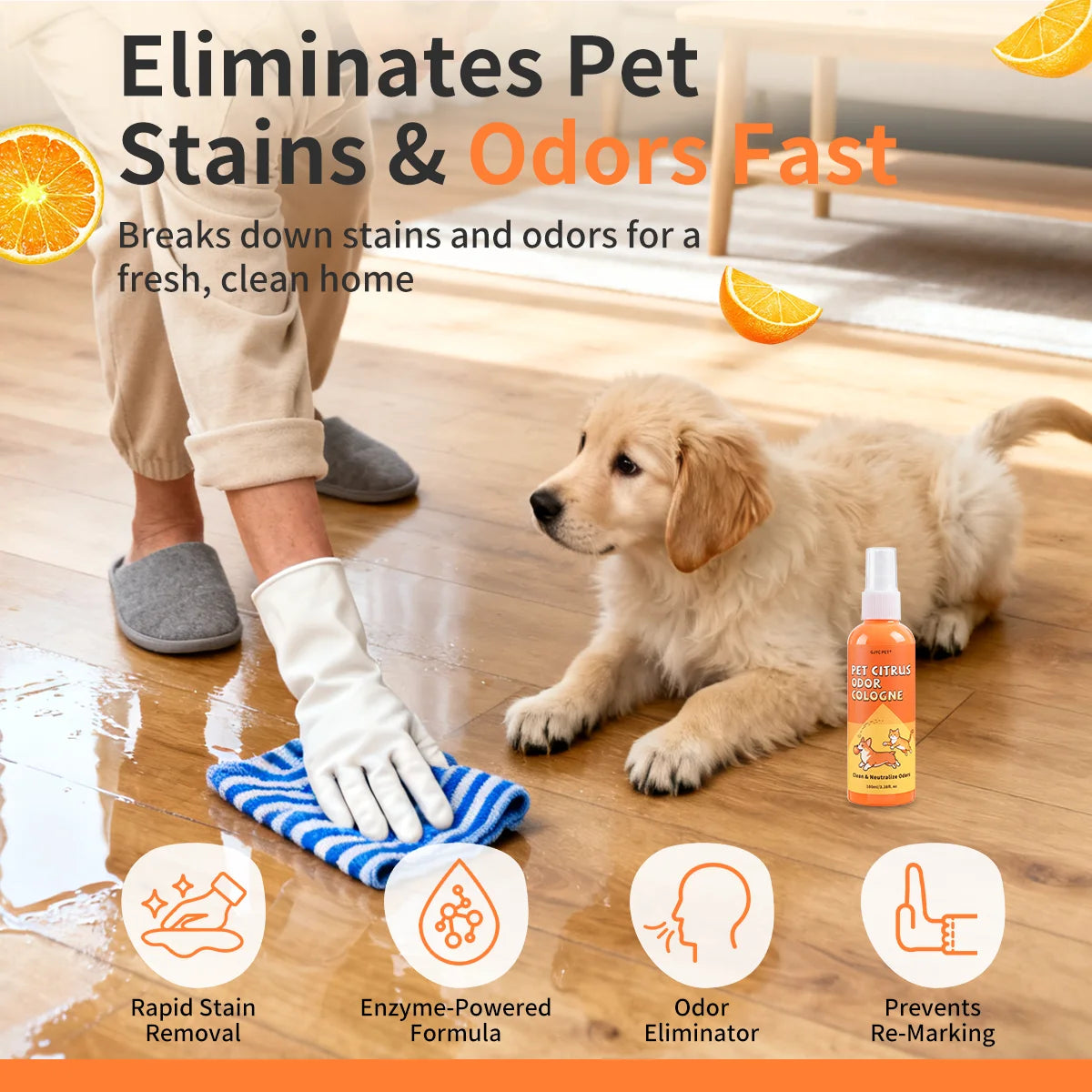 GJYC PET Citrus Scent Pet Urine Stain Home Deodorizing Cleaner Spray Odor Eliminator Deep Deodorize For Dogs Cats Happy Tails Pet Shop Store