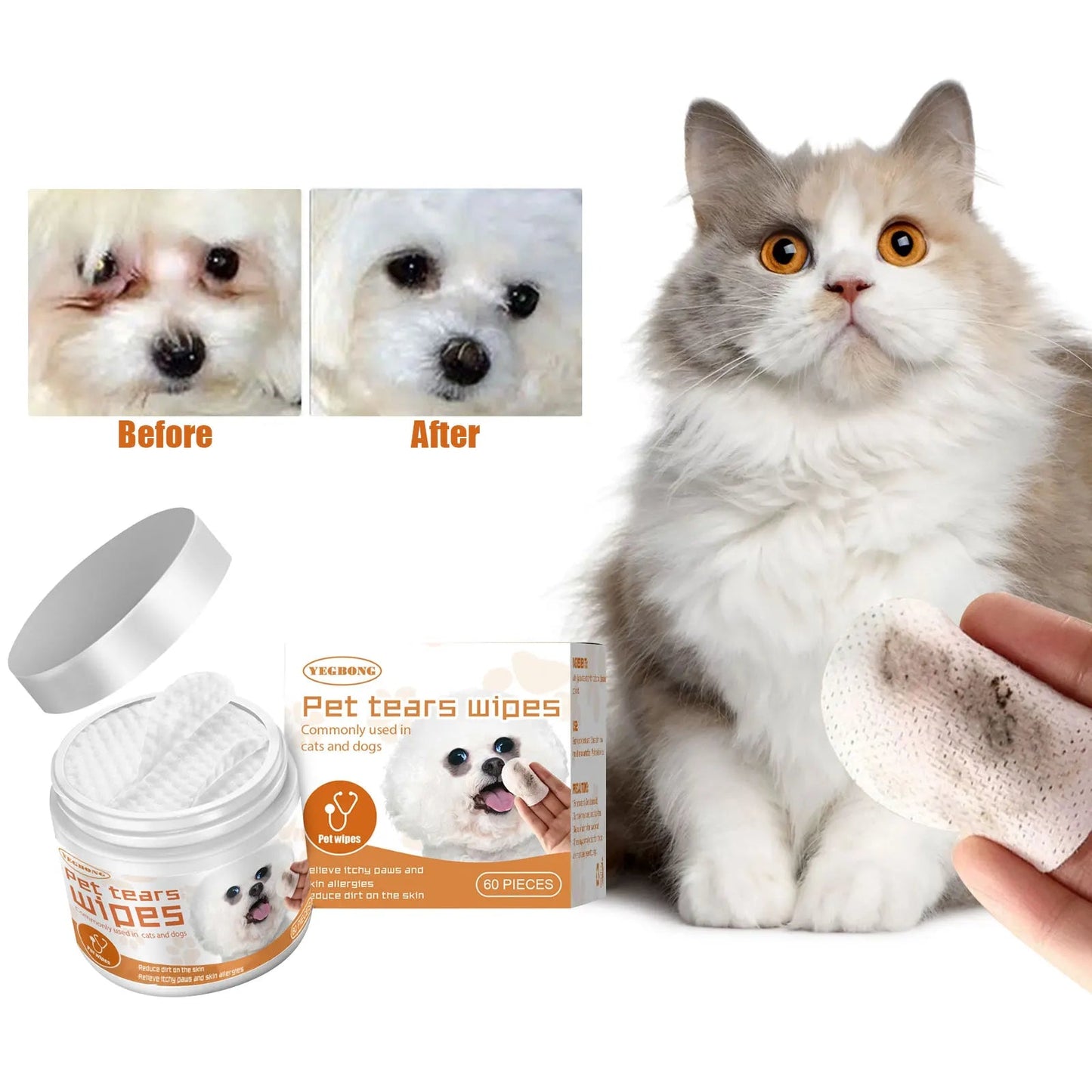 Cat Eye Wet Wipes Tear Stain Gentle Cleaning Eye Dirt Odor Removal Itching Irritation Relief Eye Grooming Pet Portable Wet Towel Happy Tails Pet Shop Store