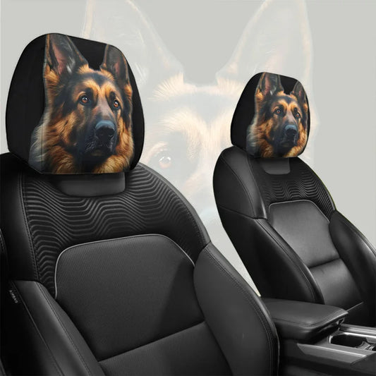 1/2 Pcs Car Headrest Covers With German Shepherd Dog Pattern For Car Interior Decoration