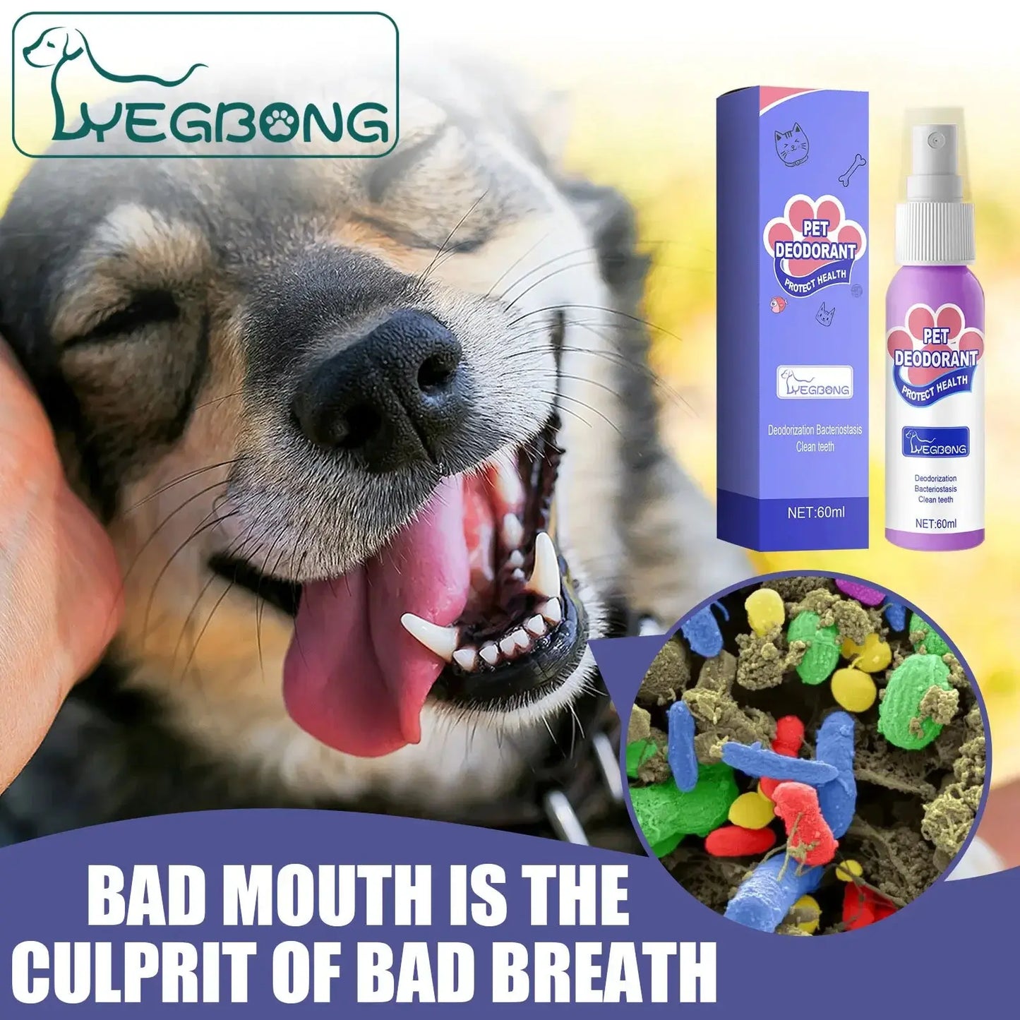 60ml Dog Deodorant Spray Swallowable Dog Bad Breath Spray Practical Pet Dog Mouth Cleaning Spray Oral Health Care Pet Products Happy Tails Pet Shop Store