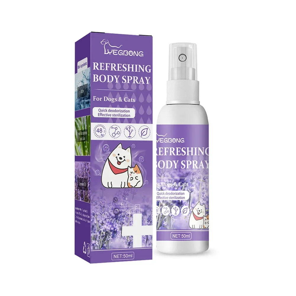 Rociador desodorante de larga duración para perros de aceite de lavanda, para cachorros, gatos, perros, para desodorizar el mal olor, perfume en espray, elimina el olor, refresca el aire