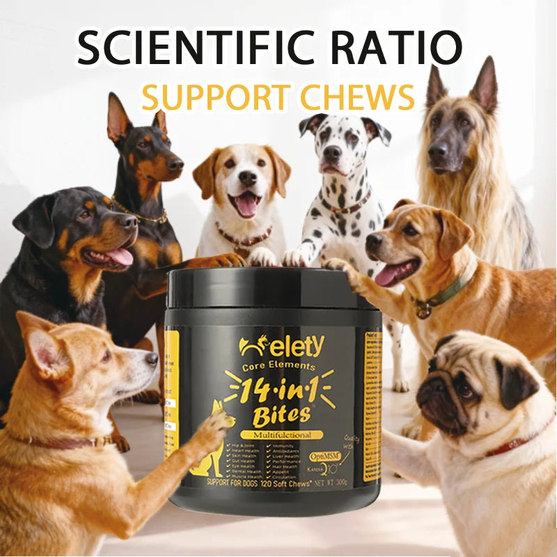 14-in-1 Dog Multivitamin Supplement with Glucosamine & Probiotics - Hip & Joint Support, Digestive Health, Immune Support, Heart Happy Tails Pet Shop Store