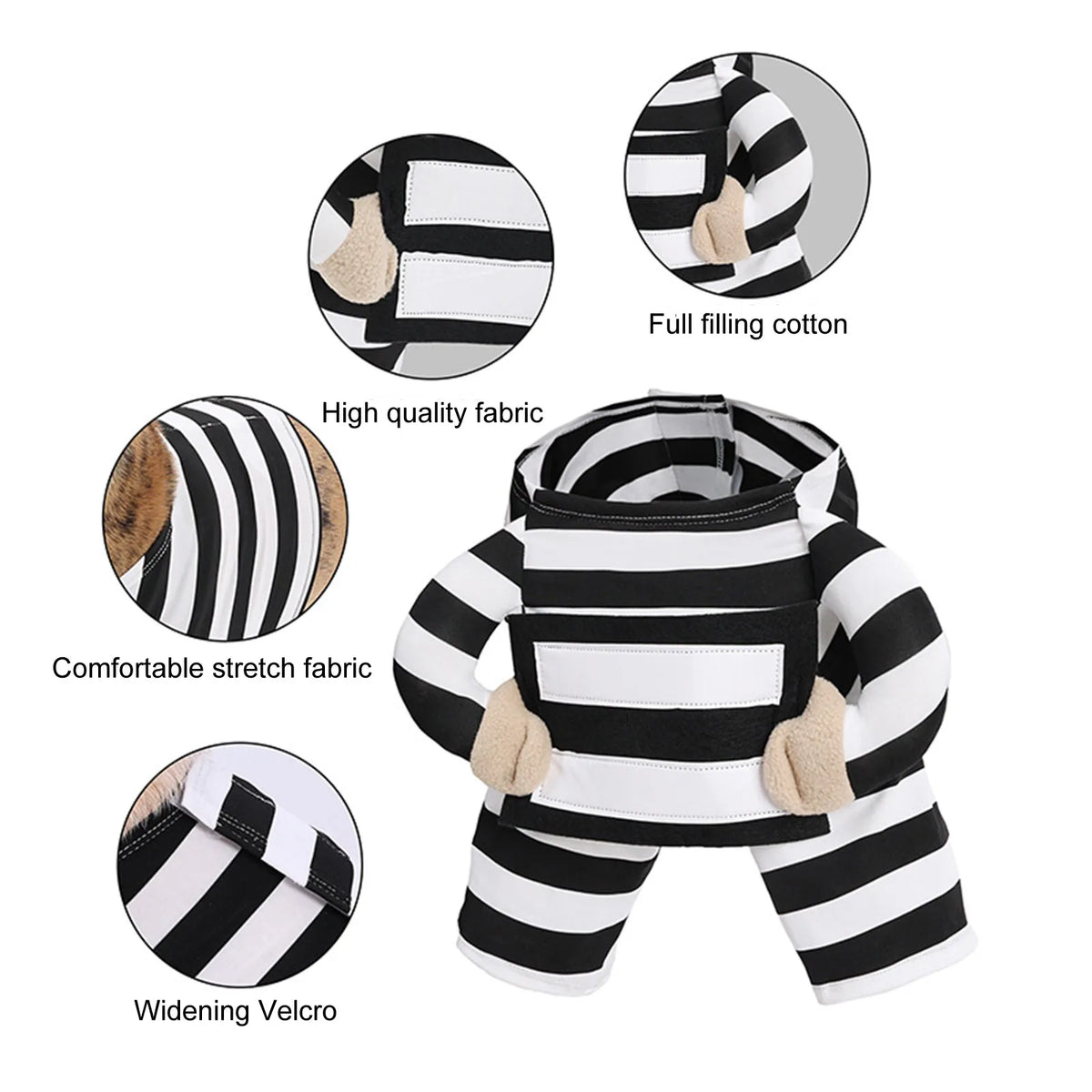 Funny Prisoner Dog Costume Halloween Pet Outfit Striped Jumpsuit For Dogs Party Dress Up Cute Animal Costume Pets Supplies Happy Tails Pet Shop