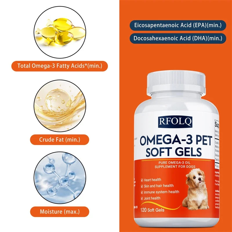 Complément alimentaire oméga-3 pour animaux de compagnie-Huile de poisson pour chiens avec EPA et DHA-Favorise la santé cardiaque, cutanée, du pelage et immunitaire