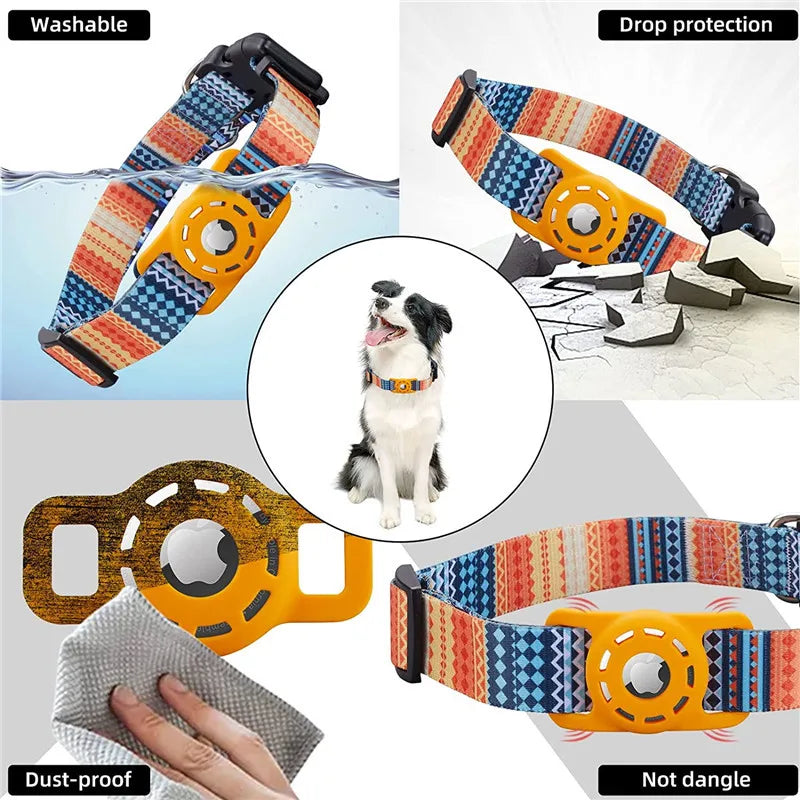 Digital Print Pet Collar with AirTag Holder,Compatible with Apple AirTag, Adjustable Anti-Lost GPS Tracking Collar for Cats Dogs