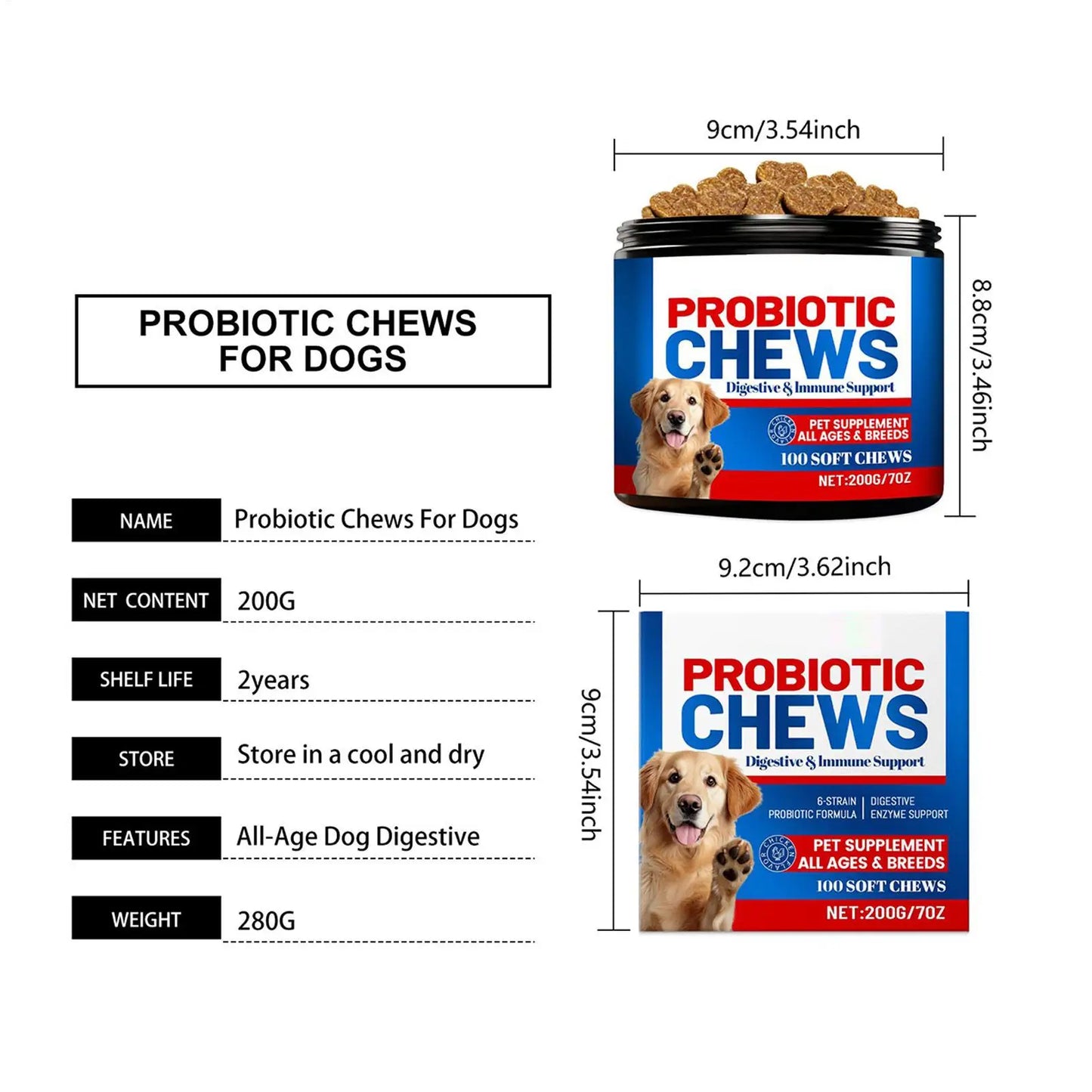 Complément alimentaire pour la santé intestinale des chiens 200 g, friandises saines, soins naturels pour la peau, santé digestive, comprimés à mâcher après les repas, changements de saison