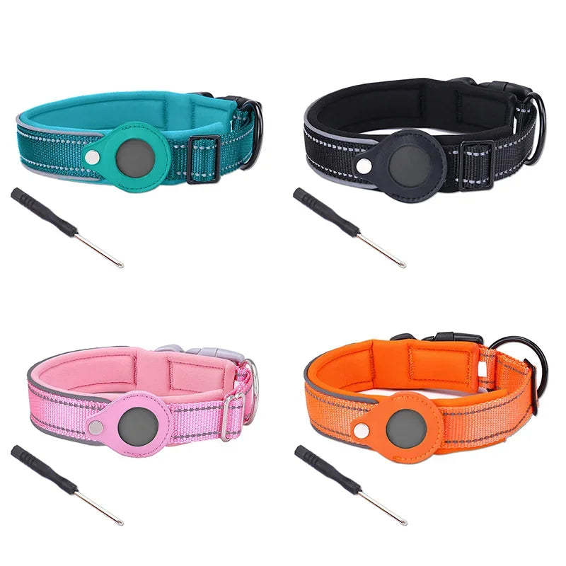 Waterproof Anti-Lost Dog Collar Padded Collars with AirTag Holder GPS Tracker Protective Case Adjustable Collar for Large Dogs