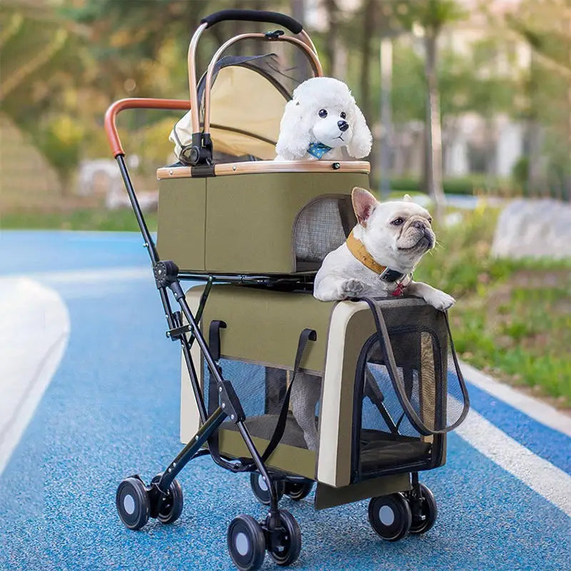 Separable Design Foldable Luxury Pet Stroller Large Space Detachable Multi-layer 8-Wheel Metal Double Pet Stroller for Cats Dogs