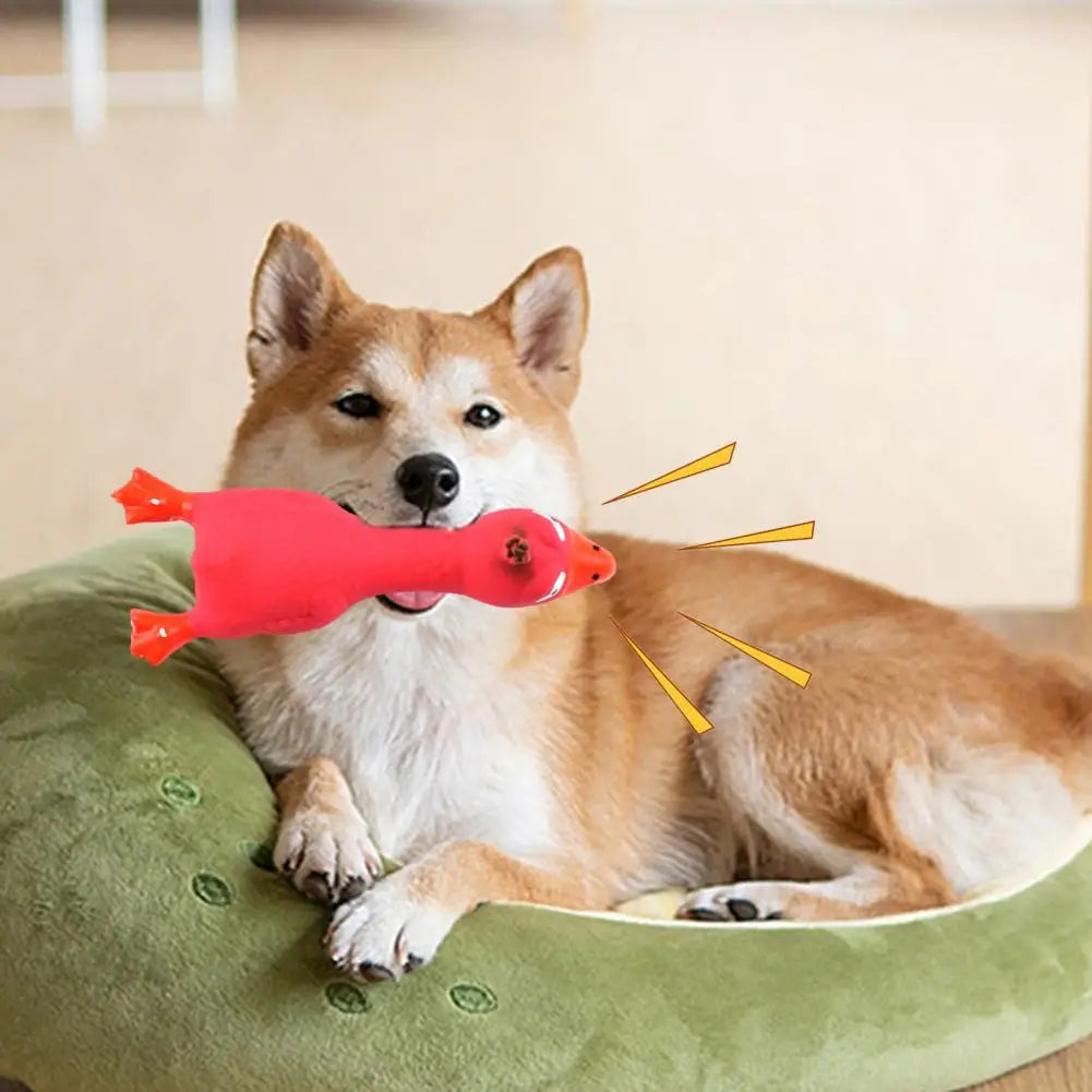 17*6.5cm Latex Chicken Dog Toy With Sound Boredom Relief Teeth Cleaning Molar Bite-Resistant Funny Squeaky Chicken Dog Chew Toy