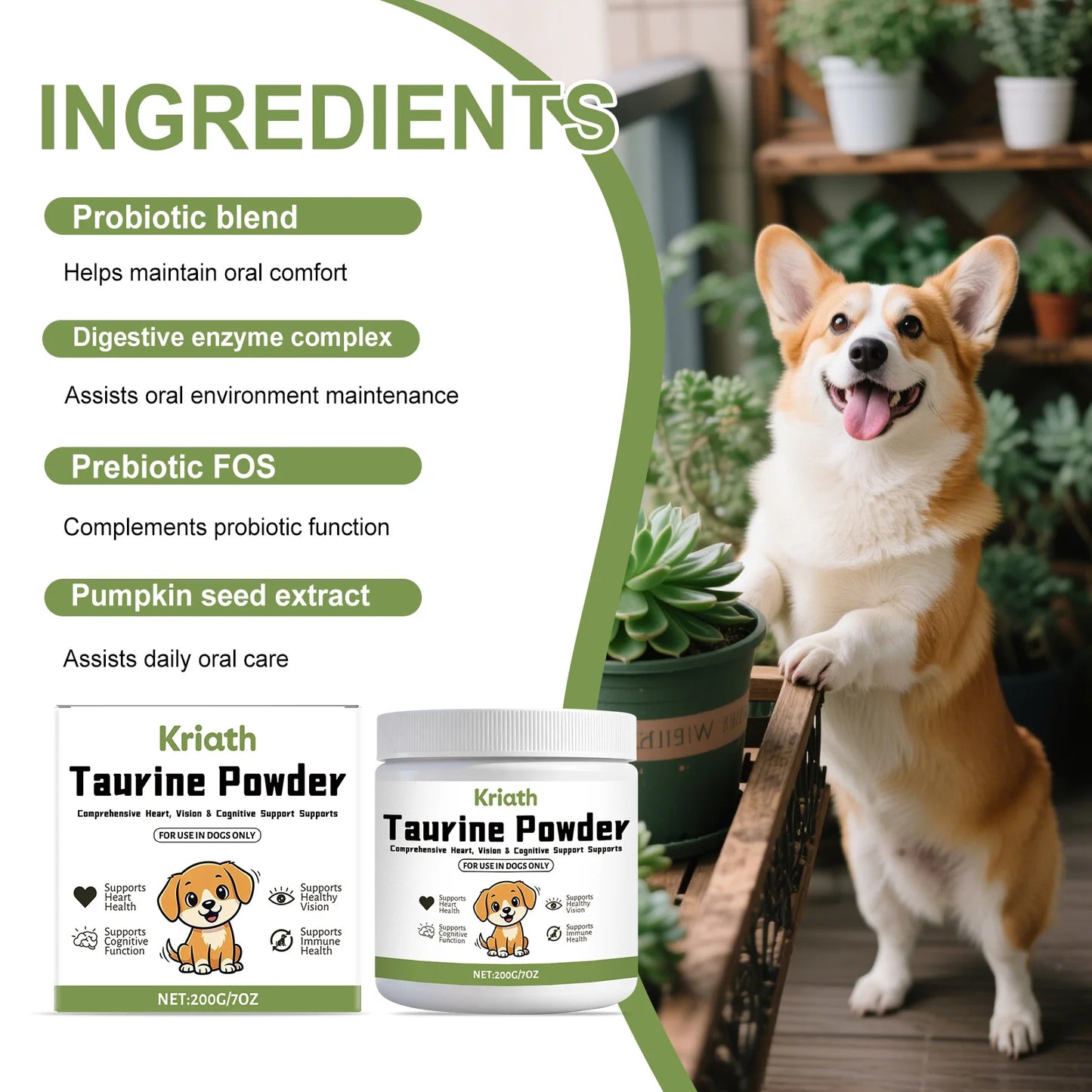 Pet Taurine Powder Support Heart Wellness Maintain Normal Vision Function Enhance Hair Radiance Dog Daily Nutrients Supplement