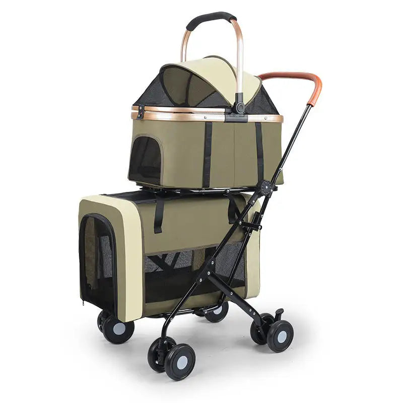Separable Design Foldable Luxury Pet Stroller Large Space Detachable Multi-layer 8-Wheel Metal Double Pet Stroller for Cats Dogs