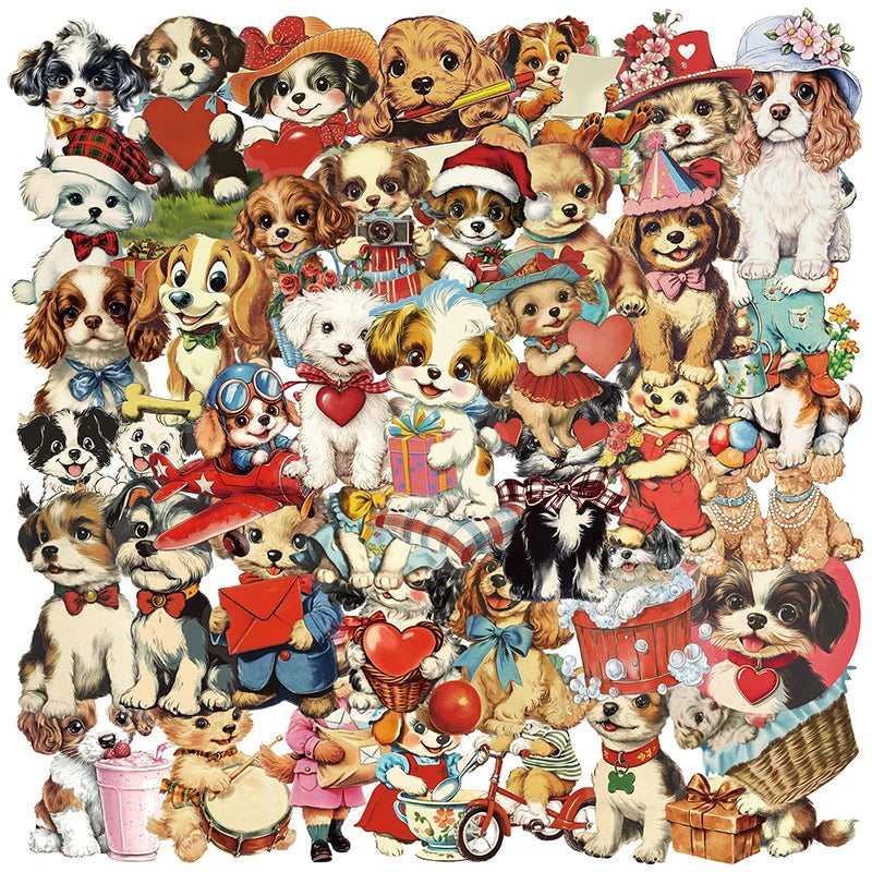 50PCS Cute Retro Dog Stickers Children DIY Stationery Box Handbag Laptop Guitar Helmet Self-adhesive Decoration Decals Toys Gift
