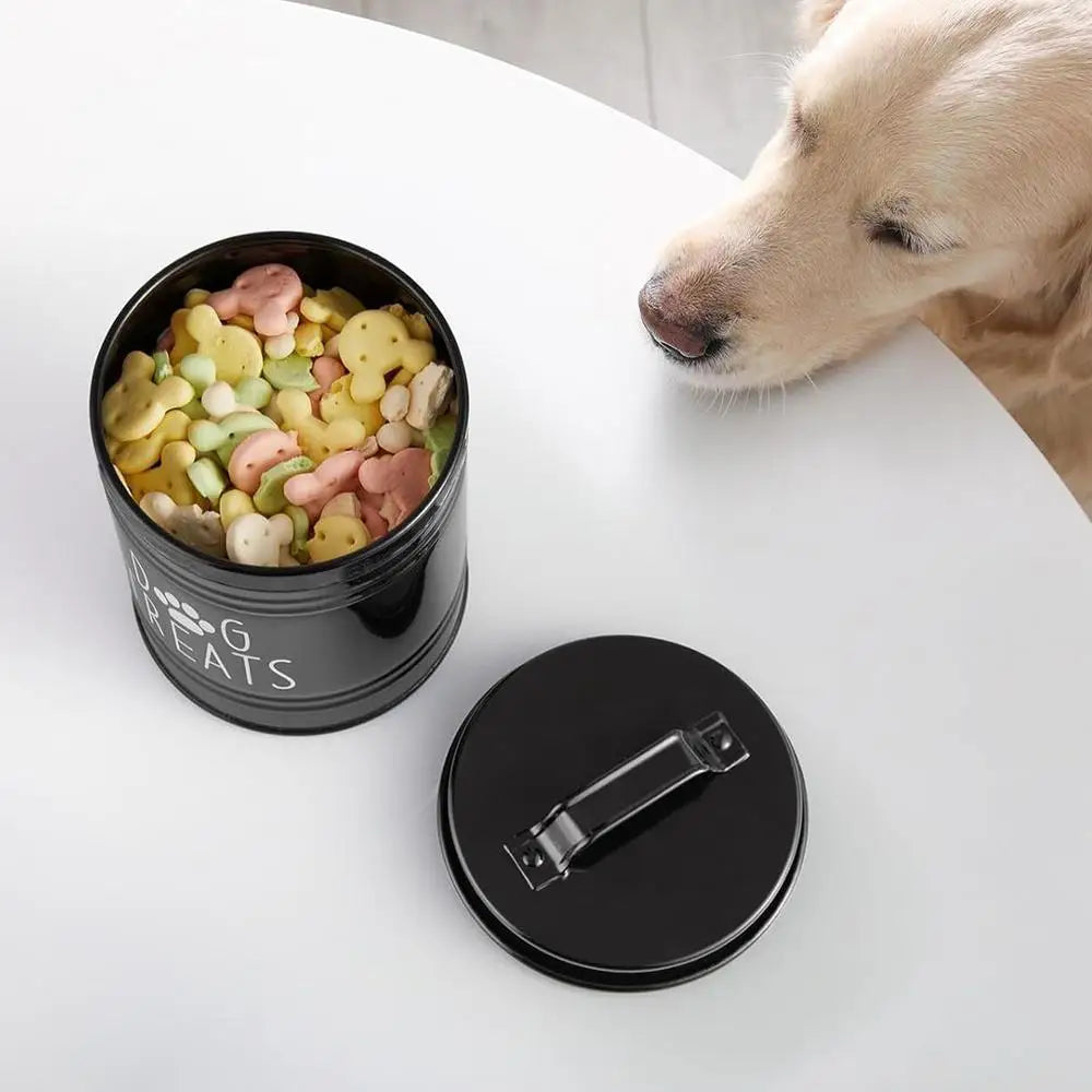 Dog Food Container Airtight Pet Food Storage Bin with Handle and Lid Metal Container for Puppy Cat Bird Feeding Snacks Organizer
