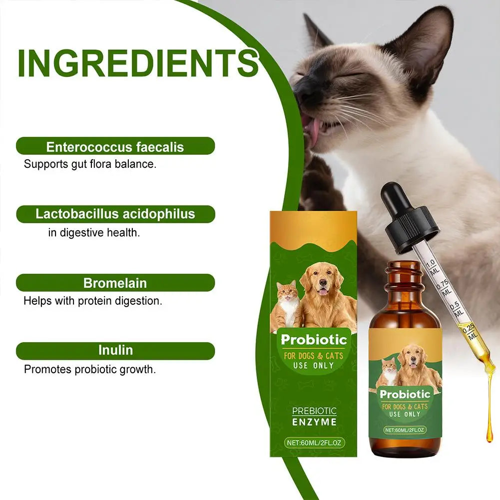 60ML Pet Nutrition Supplement Probiotic Drops Containing Enzymes Used For Pet Digestion And Immune Daily Health Supplement