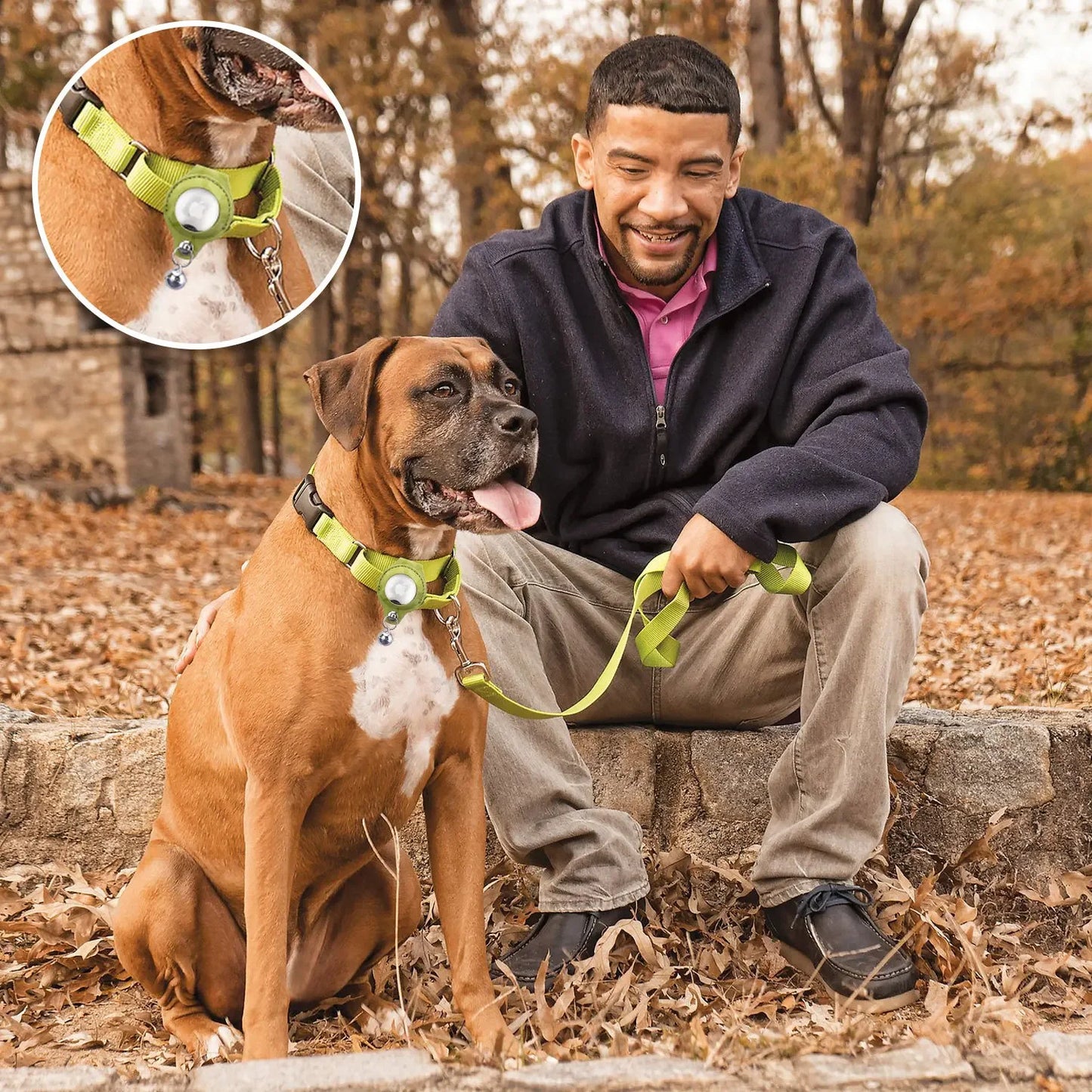 Waterproof Anti-Lost Dog Collar Padded Collars with AirTag Holder GPS Tracker Protective Case Adjustable Collar for Large Dogs