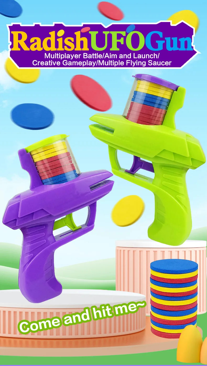 Kids Outdoor Game Foam Disc Gun Toy Flying Disc Shooting Launcher Gun Double Parent-child Interactive Children Toy