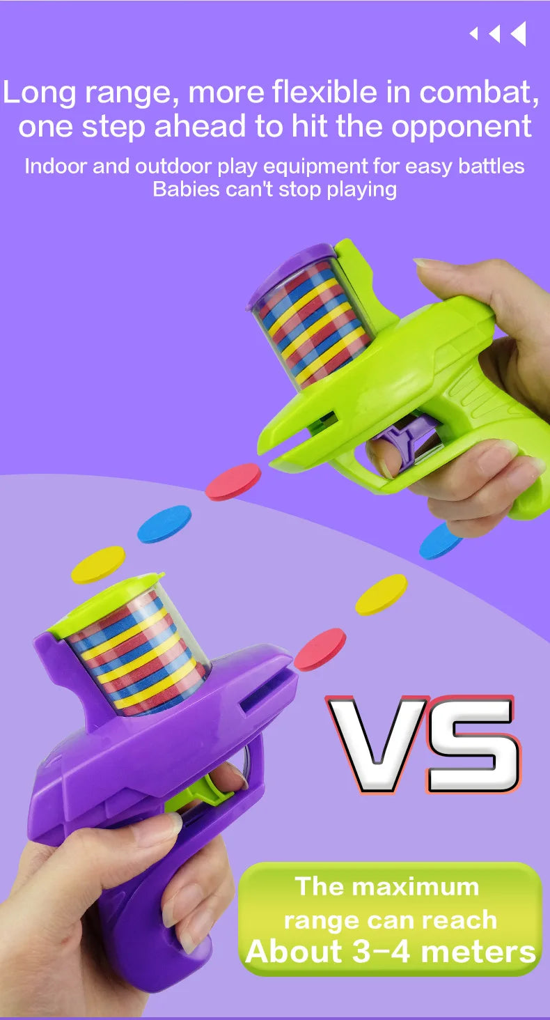 Kids Outdoor Game Foam Disc Gun Toy Flying Disc Shooting Launcher Gun Double Parent-child Interactive Children Toy