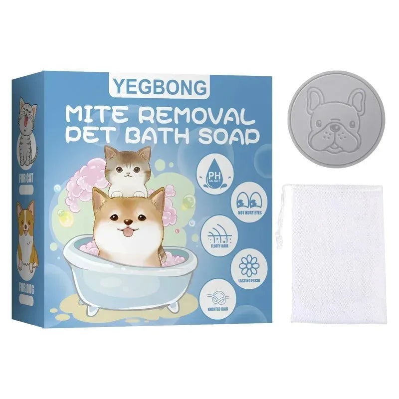 Anti Mite Pet Soap Bar for Dogs Cats, Deodorizing Itch Relief Bath Soap, Flea Odor Control Cleansing, Smooth Coat Grooming