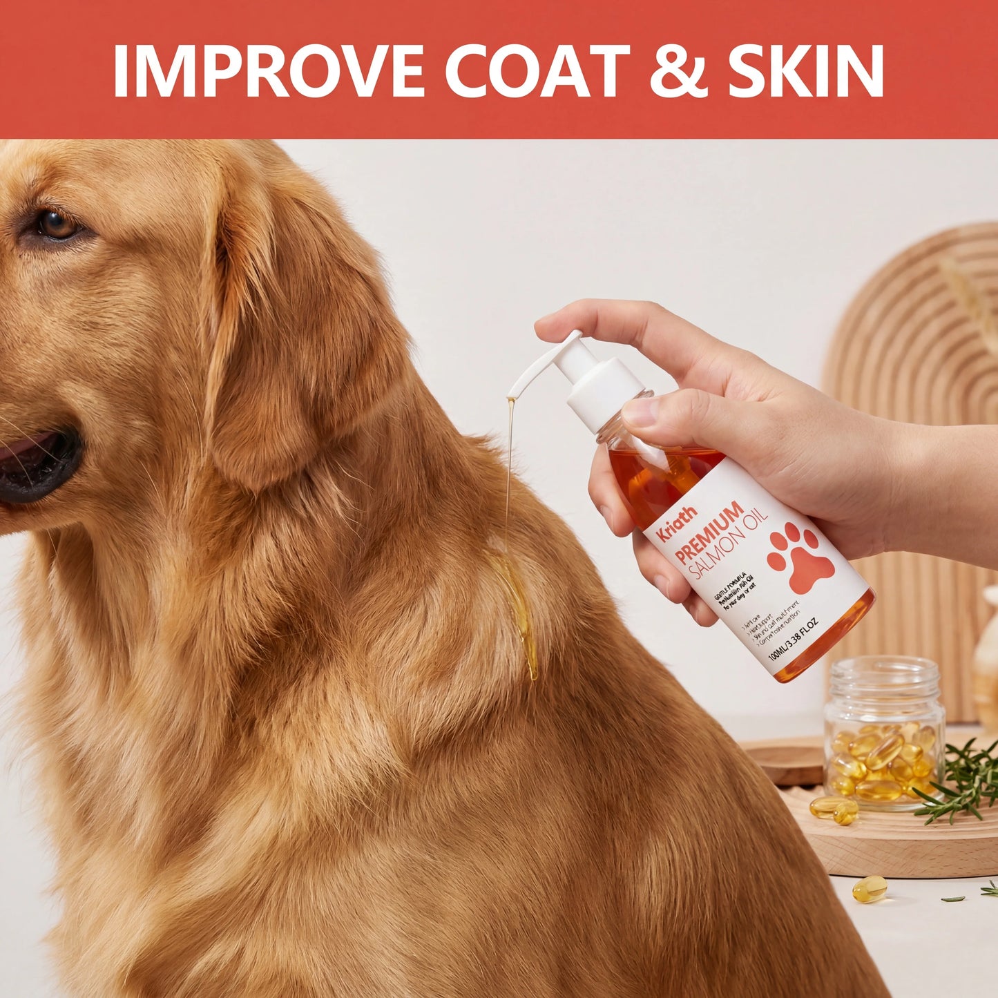 100ml Pure Salmon Oil for Dogs and Cats Omega 3 Fatty Acids Liquid Skin and Coat Supplement Joint Support Pet Health Supplies