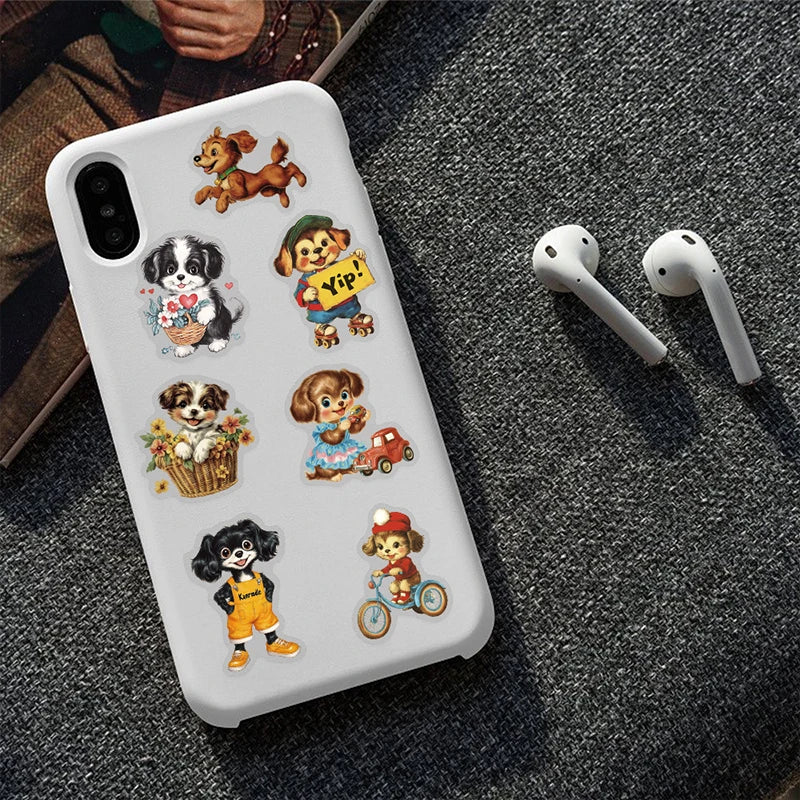 50PCS Cute Retro Dog Stickers Children DIY Stationery Box Handbag Laptop Guitar Helmet Self-adhesive Decoration Decals Toys Gift