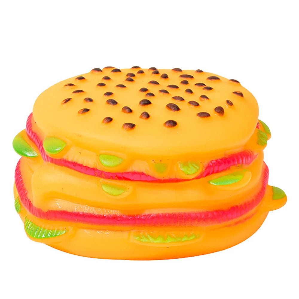 Squeaky Hamburger Dog Toy - Chew Toy for Teeth Cleaning & Molar Care, Interactive Squeaking Pet Toy,