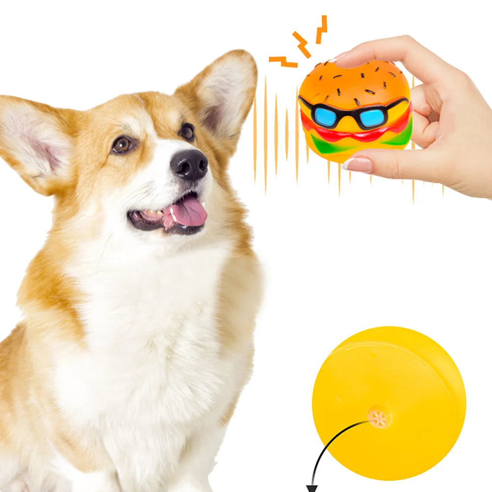 Squeaky Hamburger Dog Toy - Chew Toy for Teeth Cleaning & Molar Care, Interactive Squeaking Pet Toy,