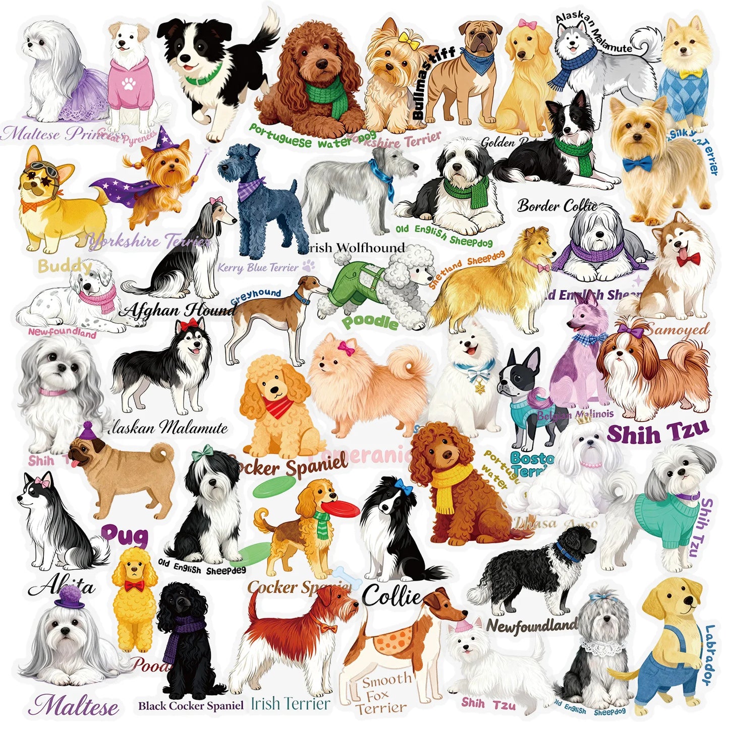56PCS Cute Various Dog Stickers Cartoon Transparent Graffiti Waterproof Decoration DIY Notebook Mobile Guitar Suitcase Decals