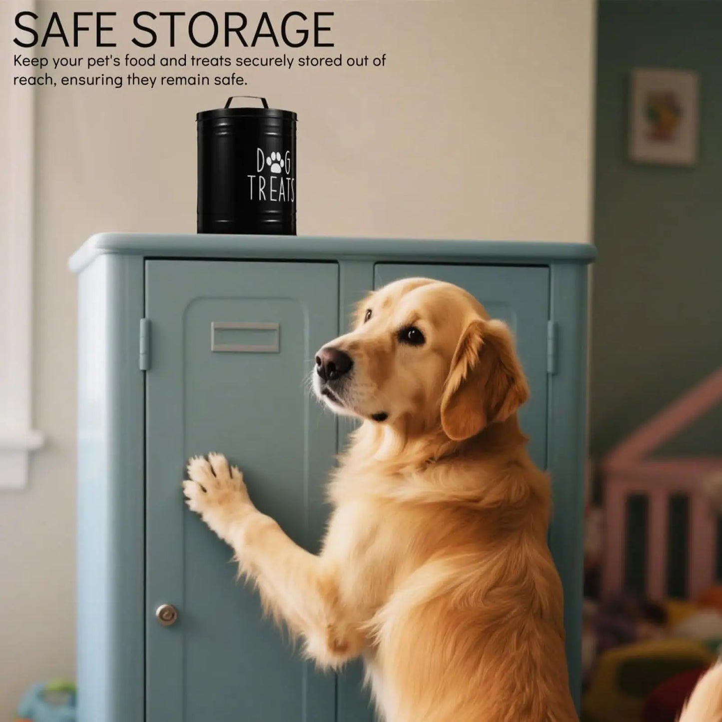 Dog Food Container Airtight Pet Food Storage Bin with Handle and Lid Metal Container for Puppy Cat Bird Feeding Snacks Organizer