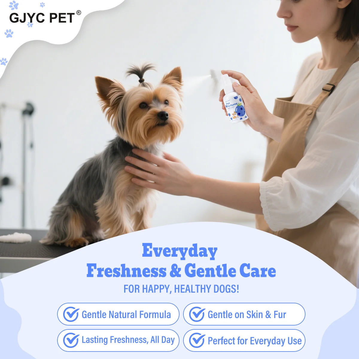 Pet Deodorizing Perfume Spray Dogs Cats Natural Long Lasting Fresh Scent Blueberry Grooming Alcohol-Free Odor Control Portable