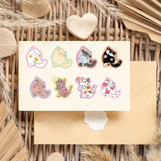 50PCS Colorful Edge Flower Cat Cartoon Graffiti Stickers DIY Stationery Suitcases Notebook Creative Aesthetics Decals Kids Toys