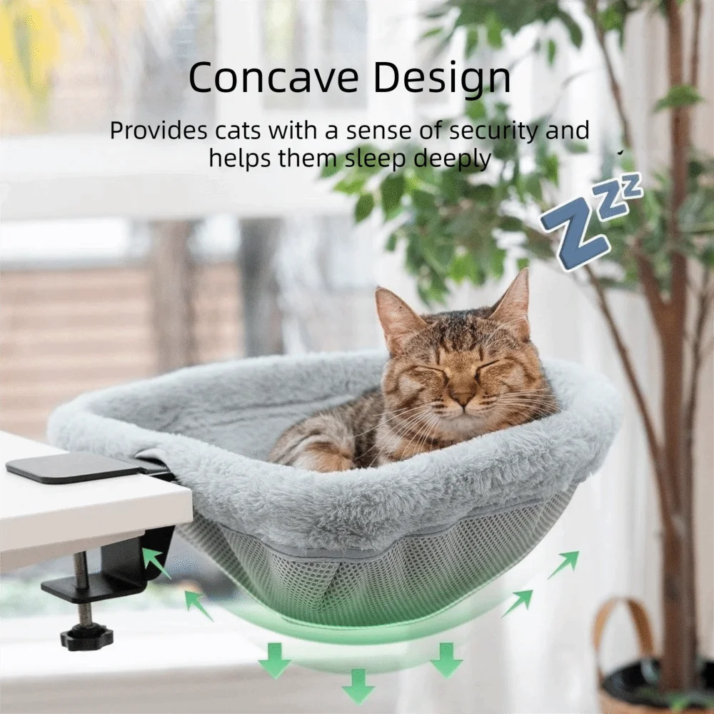Creative Semi-Circular Cat Table Bed Detachable Soft Cat Desk Hammock Non-Slip Clamp Comfortable Folding Cat Bed Computer Desk