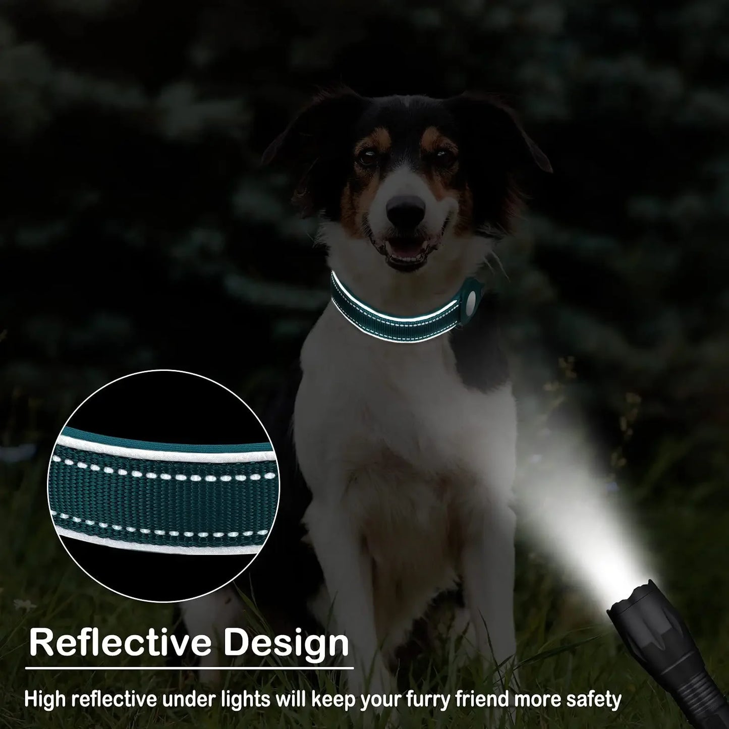 Waterproof Anti-Lost Dog Collar Padded Collars with AirTag Holder GPS Tracker Protective Case Adjustable Collar for Large Dogs