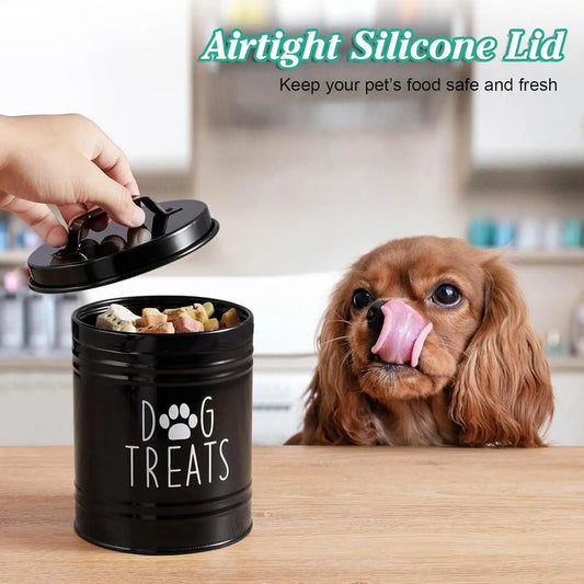 Dog Food Container Airtight Pet Food Storage Bin with Handle and Lid Metal Container for Puppy Cat Bird Feeding Snacks Organizer