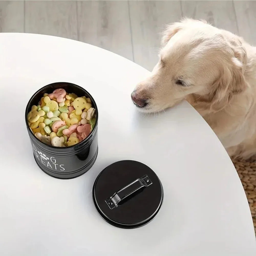 Large Capacity Dog Food Storage Container Airtight with Lids Pet Treat Container Moisture-Proof Metal Dog Treat Jar