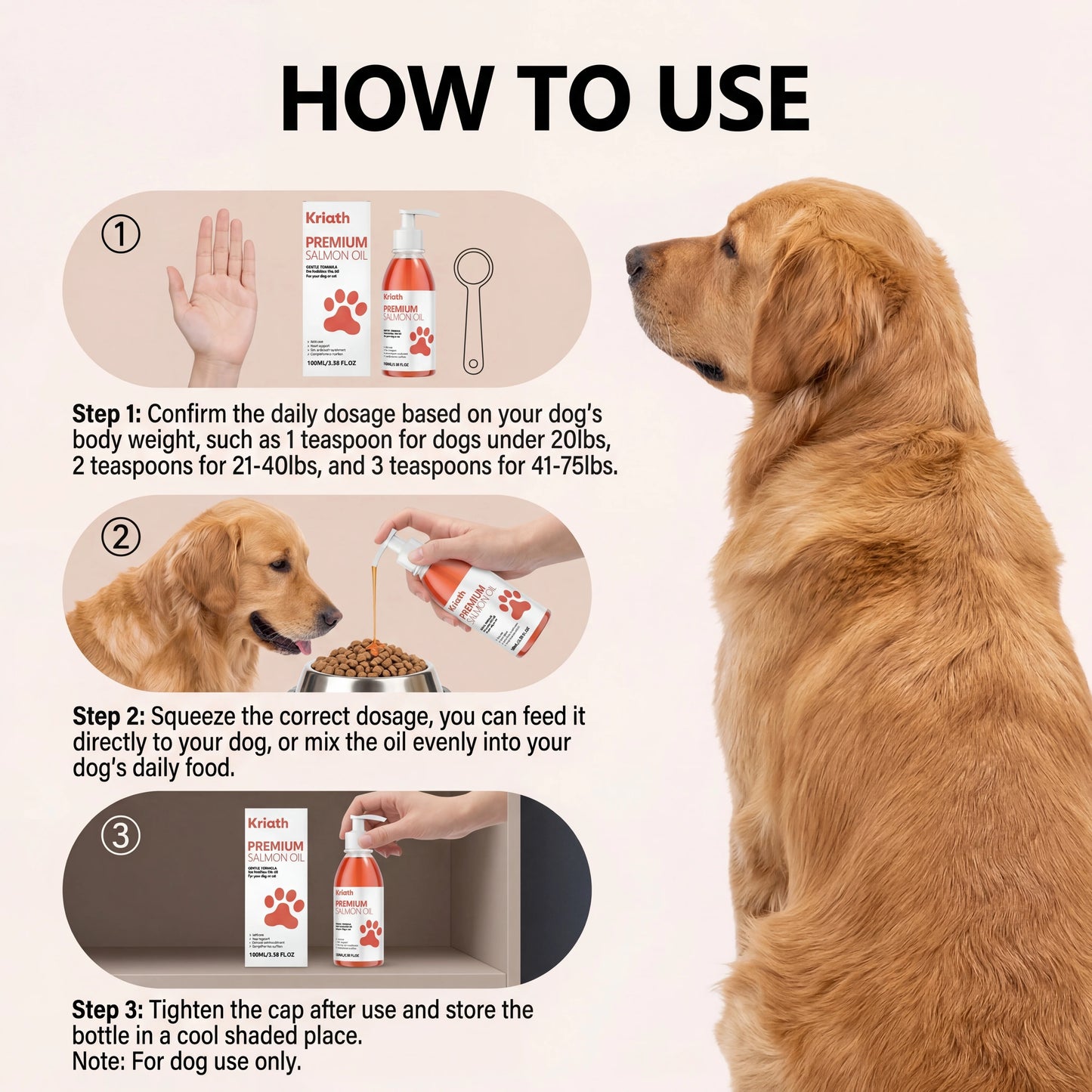 100ml Pure Salmon Oil for Dogs and Cats Omega 3 Fatty Acids Liquid Skin and Coat Supplement Joint Support Pet Health Supplies