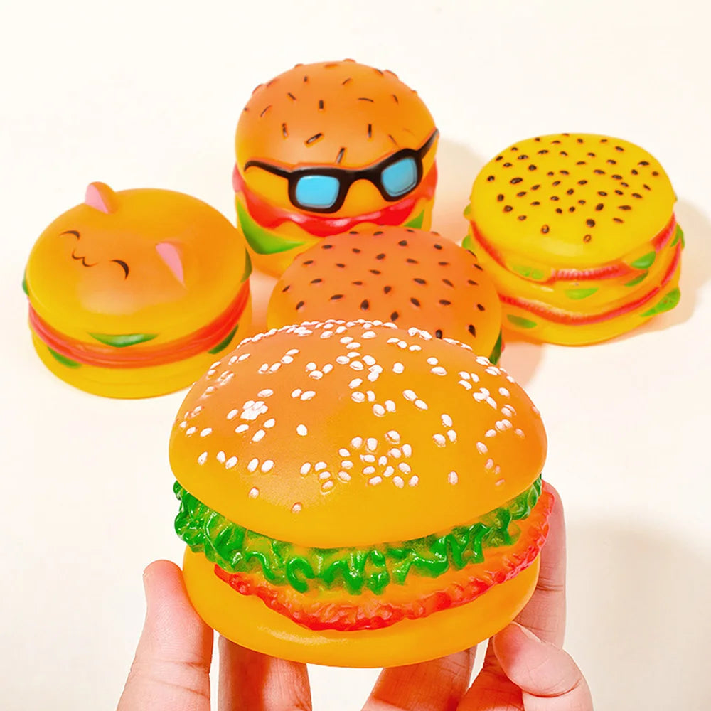 Squeaky Hamburger Dog Toy - Chew Toy for Teeth Cleaning & Molar Care, Interactive Squeaking Pet Toy,
