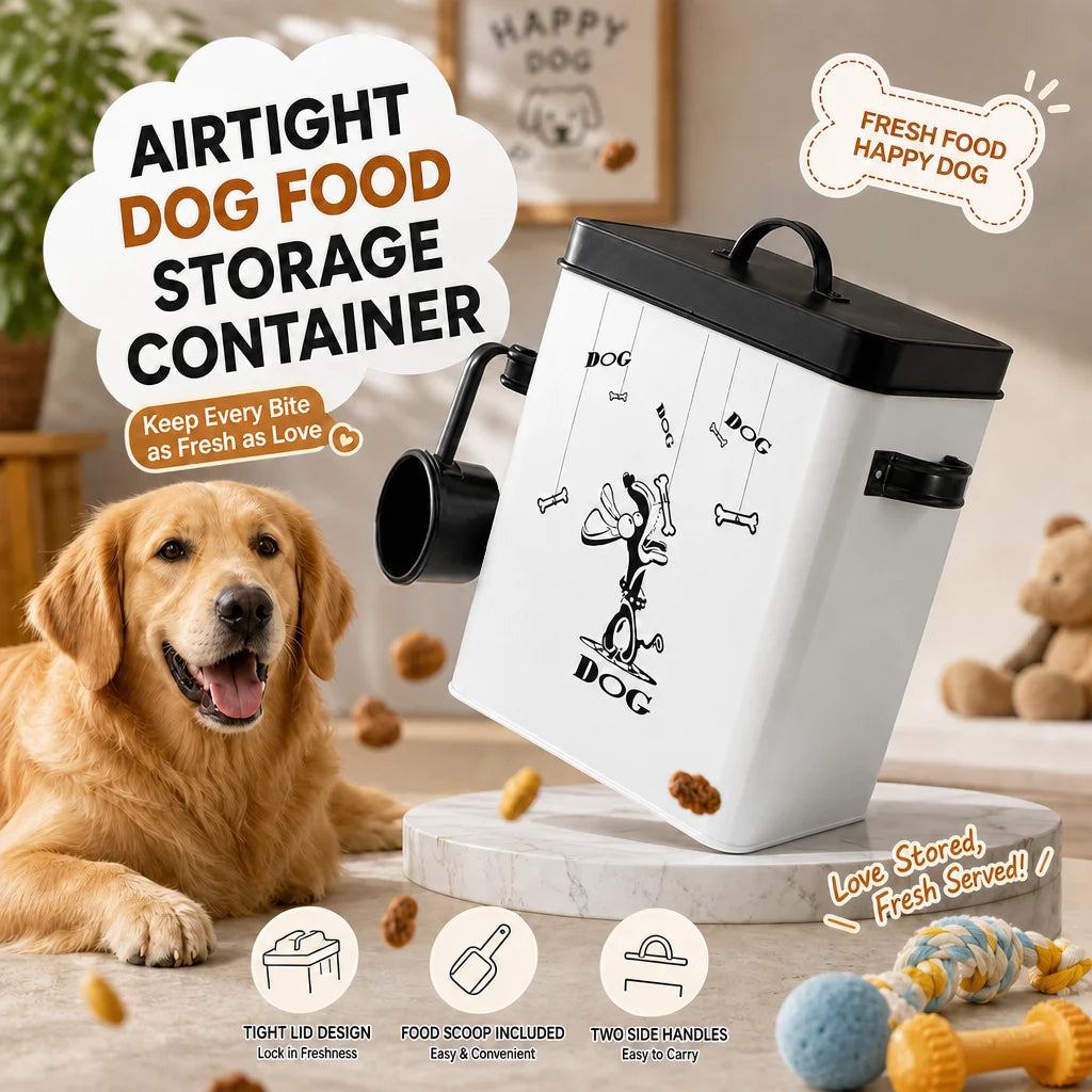 Airtight Metal Dog Food Storage Container with Scoop, Pet Food Bin for Dry Food, Large Capacity Dog Treat Dispenser, Pet Supplie