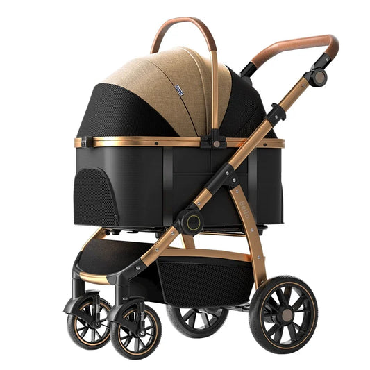 2-in-1 Detachable Large Aluminum Tube Frame Pet Stroller Cage One-Click Folding For Convenient Portable Use With Dogs And Cats