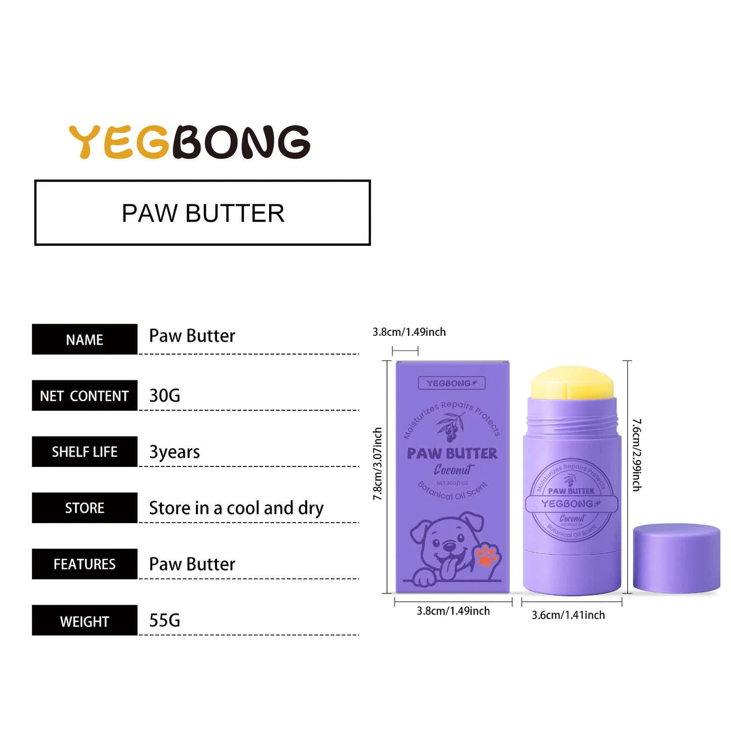 YEGBONG Paw Care Cream for Dogs Deep Moisturizing Improve Drying Not Slipping Coconut Oil Natural Ingredients Pet Paw Balm 30g
