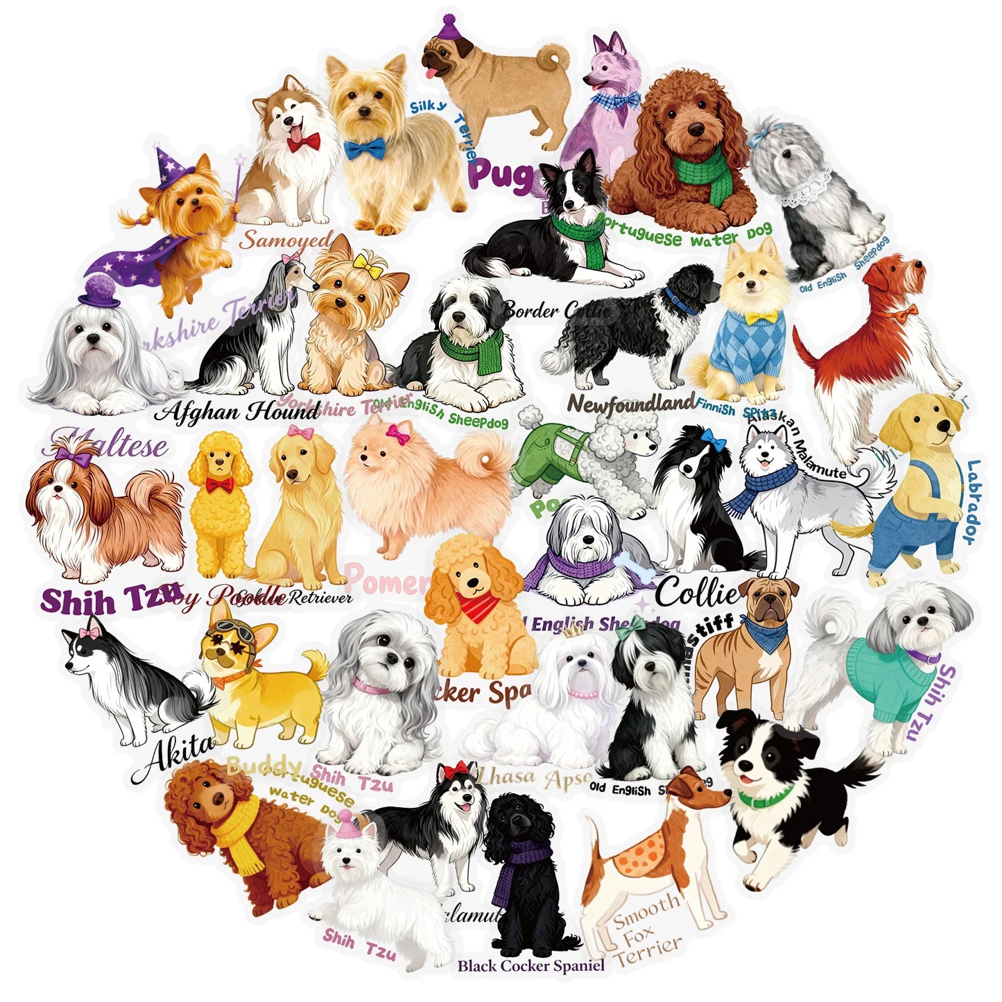 56PCS Cute Various Dog Stickers Cartoon Transparent Graffiti Waterproof Decoration DIY Notebook Mobile Guitar Suitcase Decals
