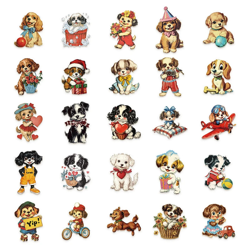 50PCS Cute Retro Dog Stickers Children DIY Stationery Box Handbag Laptop Guitar Helmet Self-adhesive Decoration Decals Toys Gift