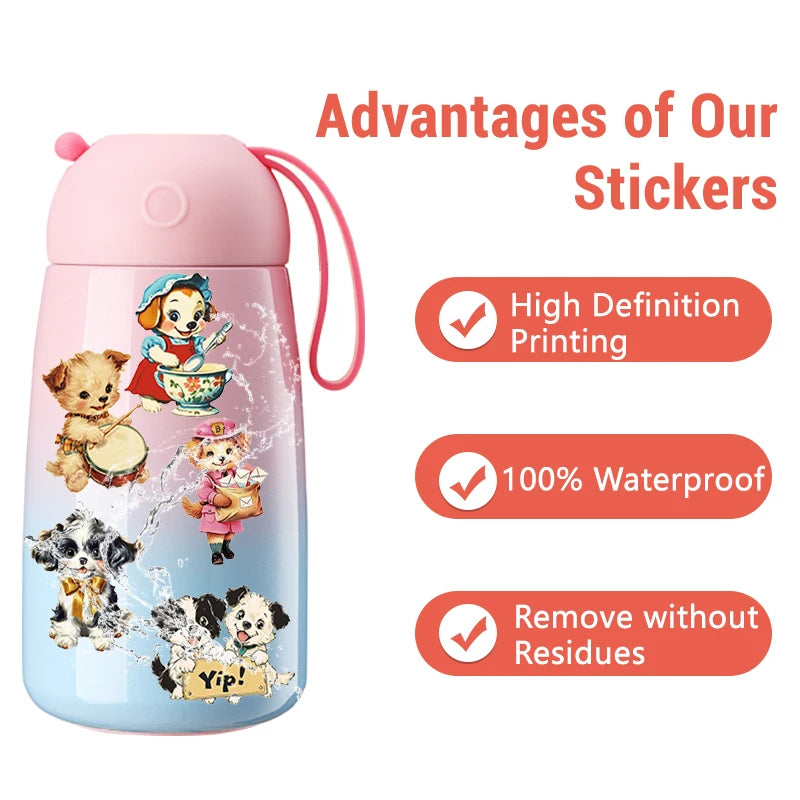 50PCS Cute Retro Dog Stickers Children DIY Stationery Box Handbag Laptop Guitar Helmet Self-adhesive Decoration Decals Toys Gift