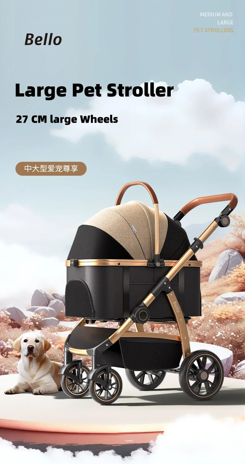 2-in-1 Detachable Large Aluminum Tube Frame Pet Stroller Cage One-Click Folding For Convenient Portable Use With Dogs And Cats