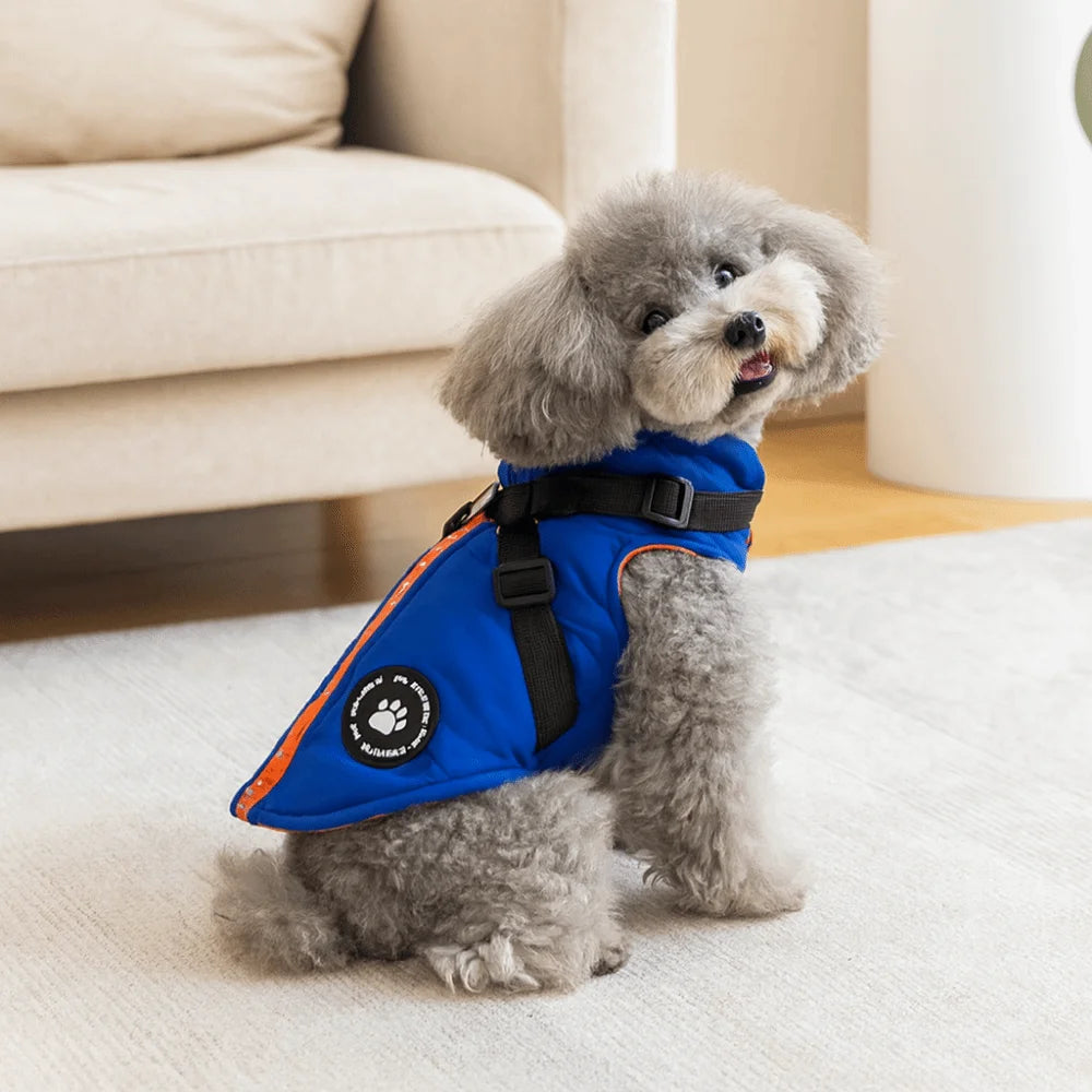 Waterproof Adjustable Dogs Down Clothes Warm Windproof Dog Coat with Harness Soft Dog Jacket for Dogs Cats