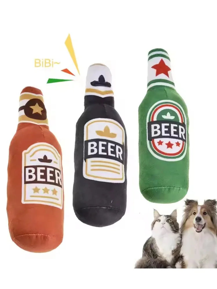 Durable Eco-friendly Squeaky Interactive Dog Chew Toys Beer Shaped Stylish Dog Plush Toys Wine Bottle Shaped Funny Dog Toys