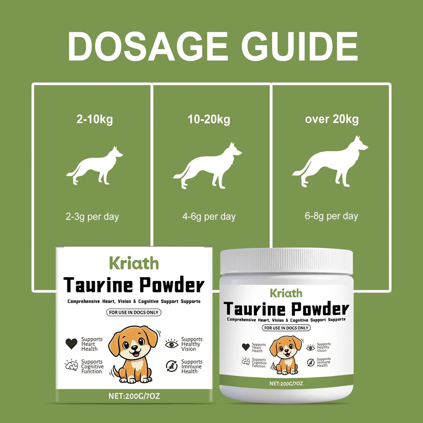 Pet Taurine Powder Support Heart Wellness Maintain Normal Vision Function Enhance Hair Radiance Dog Daily Nutrients Supplement