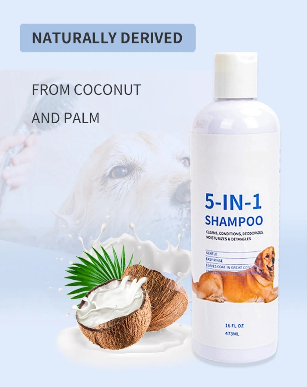 ATUBAN 16 floz 5 in 1 Dog Shampoo for Itchy Skin - Sensitive Skin Dog Shampoo for Smelly Dogs - Dog Shampoos & Conditioners